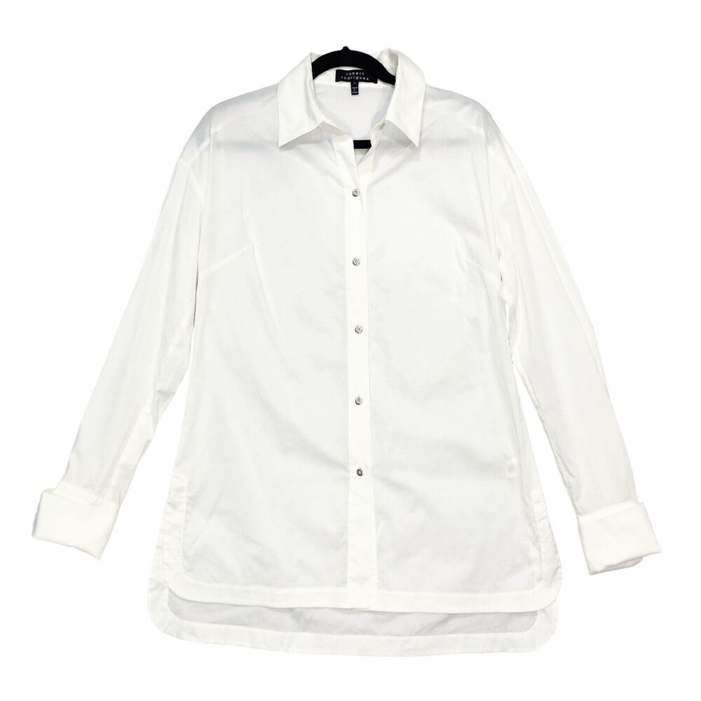 Robert Rodriguez Womens Sz 4 Button Front Tunic Dress Shirt White 32" TINY FLAW